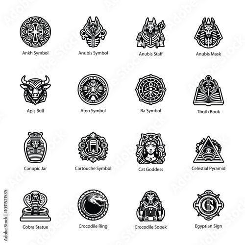 Collection Of Glyph Style Egyptian Symbols 

