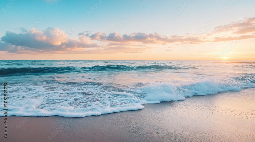 Fototapeta premium Serene Beach Sunset with Gentle Waves