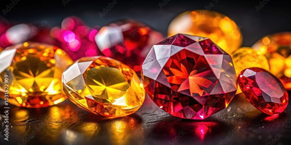 Close up of a vibrant ruby and citrine gemstones against a dark background, ruby, citrine, gemstone, close up, vibrant Close up of a vibrant ruby and citrine gemstones against a dark background, ruby, citrine, gemstone, close up, vibrant