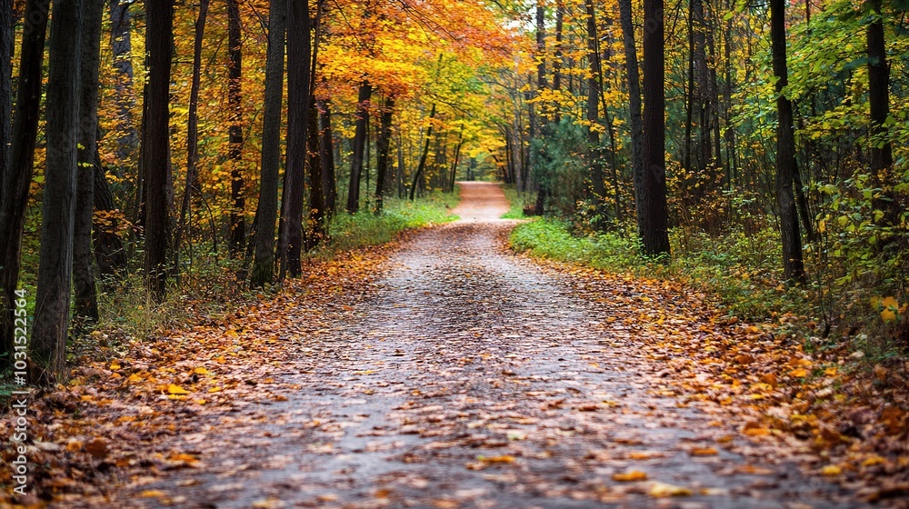 Obraz premium Autumn Pathway Through Colorful Forest Landscape