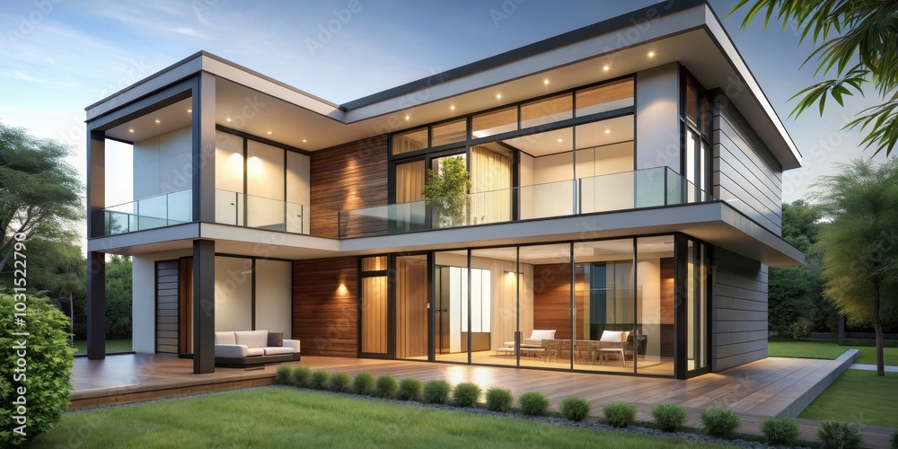 Modern house with sleek design and large windows on a background, modern, house, isolated,background, architecture