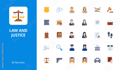 Law and justice tools icon set with flat style