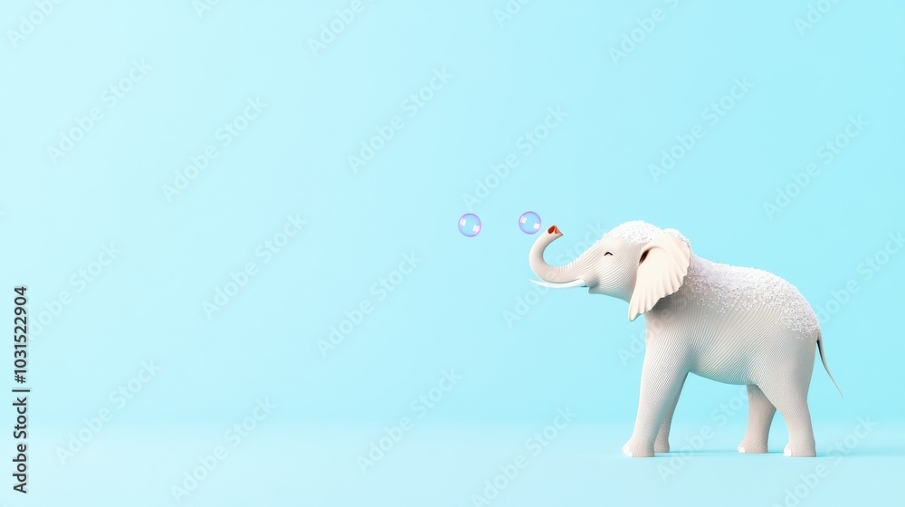 Cute elephant blowing bubbles on a soft blue background. Cute elephant blowing bubbles on a soft blue background.