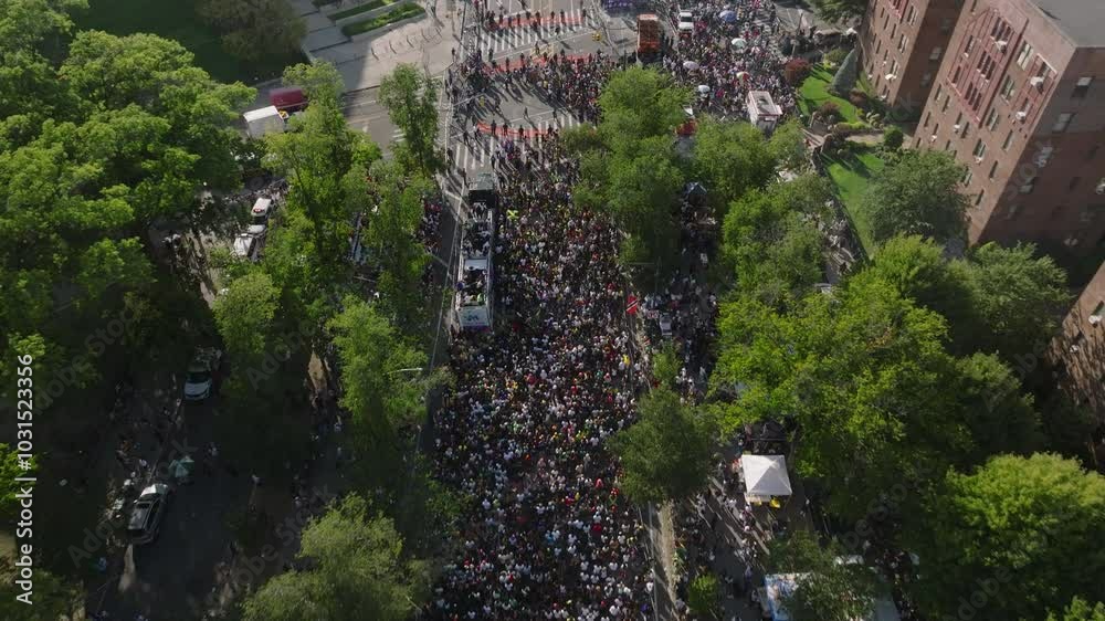 Establishing shot of Brooklyn's West Indian Day Parade