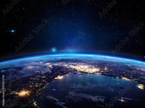 glowing earth from space north america at night with city lights and celestial wonders digital illustration