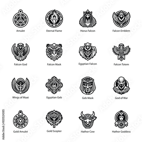 Set of Glyph Style Egyptian Deity Symbols 

