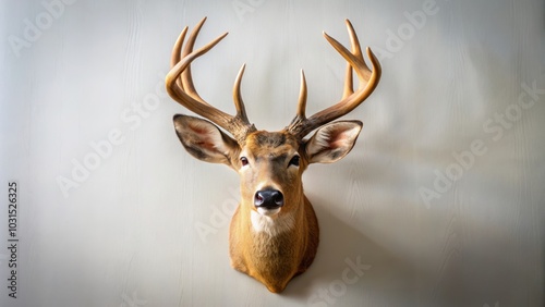 Stuffed deer head mounted on a wall , taxidermy, trophy, hunting, animal, decoration, faux, display, antlers