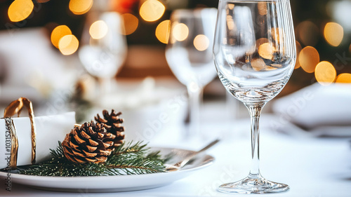 Wallpaper Mural Elegant festive tablescape adorned with twinkling lights and natural elements Torontodigital.ca