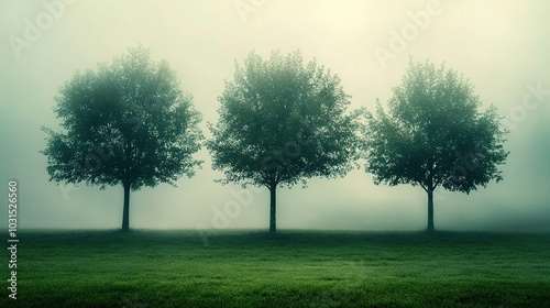 Misty Landscape with Trees in a Serene Environment