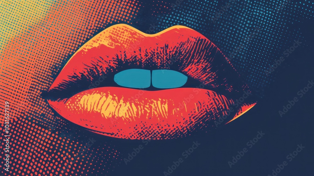 Bold Red Lips in Pop Art Style Bold Red Lips in Pop Art Style
