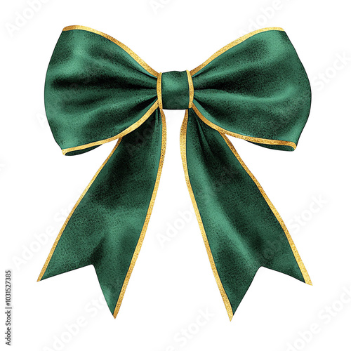 Elegant green satin bow with golden edges, perfect for gift wrapping and festive decorations.