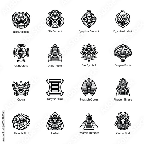 Set of Glyph Style Egyptian Icons 

