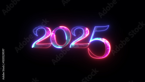 Bright text 2025, happy new year 2025, Glowing neon 2025 celebrating the new year