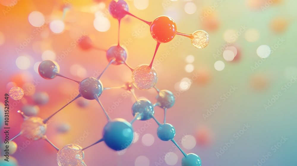 Abstract Molecular Structure with Colorful Spheres and Blurry Background Abstract Molecular Structure with Colorful Spheres and Blurry Background