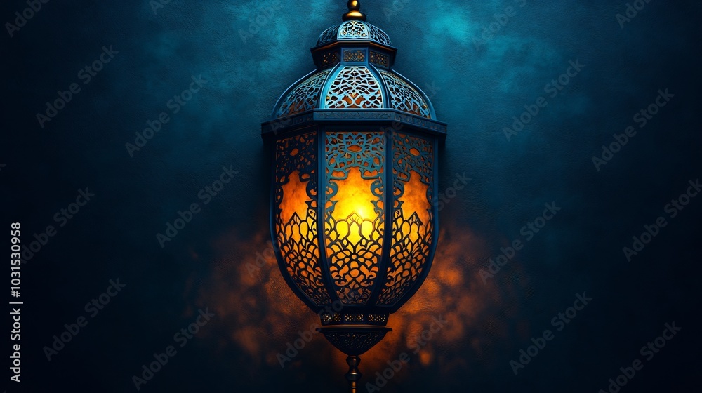 Striking paper cut style design showcasing a large ornate lantern with geometric shapes in gold and teal on a dark backdrop leaving space for text at the bottom Striking paper cut style design showcasing a large ornate lantern with geometric shapes in gold and teal on a dark backdrop leaving space for text at the bottom