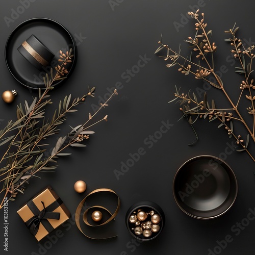 Flat lay black friday elements on black background with copy space, Black Friday