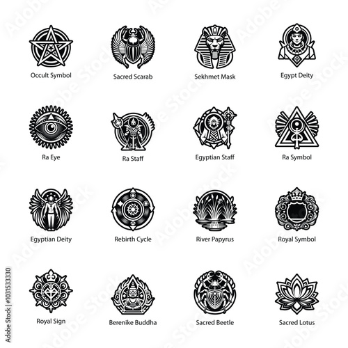 Collection of Egyptian Culture Glyph Style Icons 
