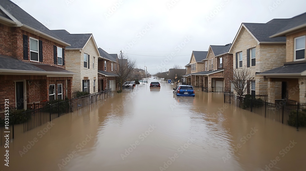 Severe flooding in residential area impact on homes and communities during natural disasters Severe flooding in residential area impact on homes and communities during natural disasters