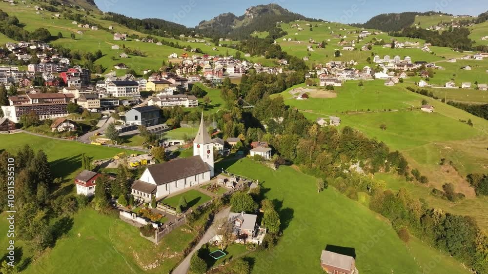 Aerial view of St. Martin Church in Wessen, Switzerland. Aerial view of St. Martin Church in Wessen, Switzerland.