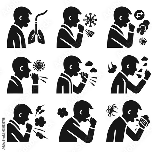 coughing in smog icon set