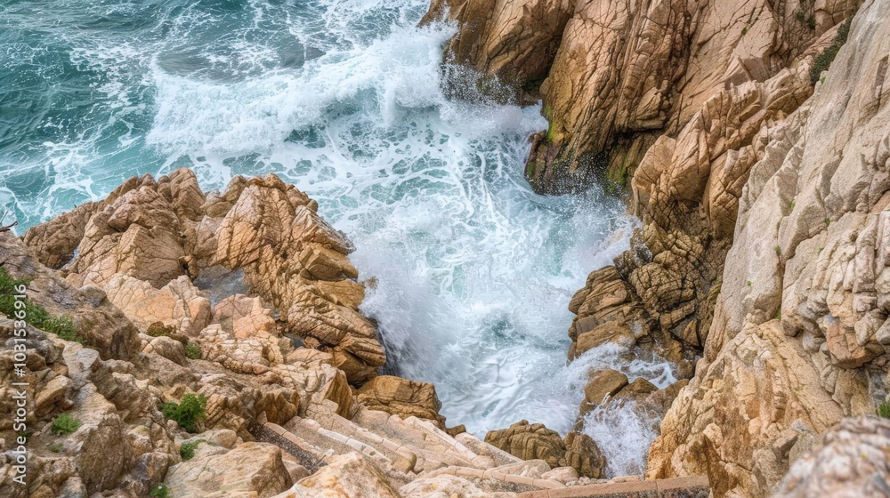 Serene Ocean Waves Crashing on Rocky Shoreline Serene Ocean Waves Crashing on Rocky Shoreline