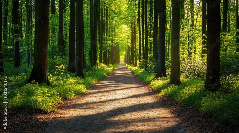 Serene Forest Pathway Surrounded by Lush Greenery Serene Forest Pathway Surrounded by Lush Greenery