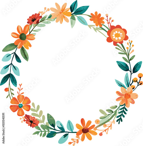 Floral Wreath with Orange and Yellow Flowers