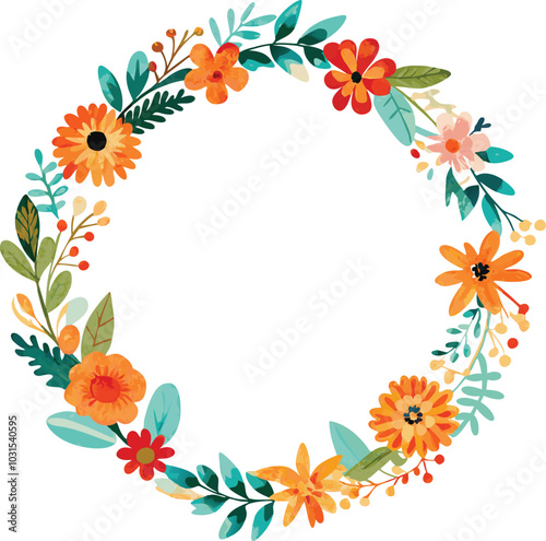 Orange Flower Wreath With Green Leaves