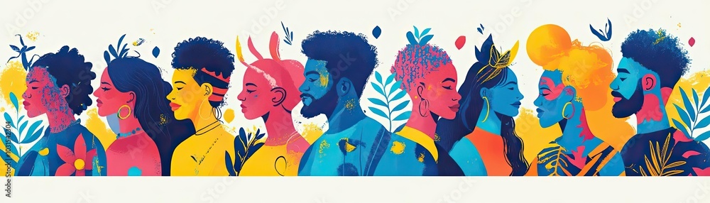 A diverse group of people creating art together, representing different cultures and perspectives A diverse group of people creating art together, representing different cultures and perspectives