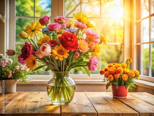 Wallpaper Mural Panoramic View of a Vase Filled with Colorful Flowers on a Table in a Bright Room Torontodigital.ca