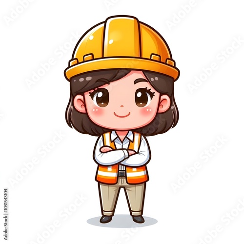 คนงานก่อสร้างการ์ตูนน่ารัก ในท่าทางต่างๆ

