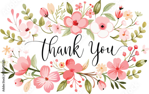 Floral Thank You Card Design With Pink Flowers