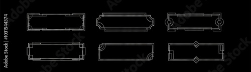 Vintage silver frames set isolated on black background. Vector realistic illustration of elegant rectangular borders with sparkling metal ornament, retro game ui design element, signboard decoration photo