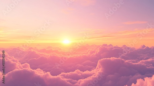 2408 28.A beautiful sunrise sky filled with soft, pink-tinged clouds and warm yellow sunlight. The scene captures the quiet serenity of the morning, with the delicate colors blending to create a