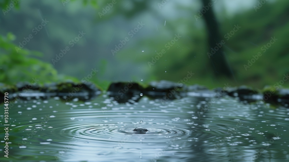 Rain Drops on Water Surface in Serene Environment Rain Drops on Water Surface in Serene Environment