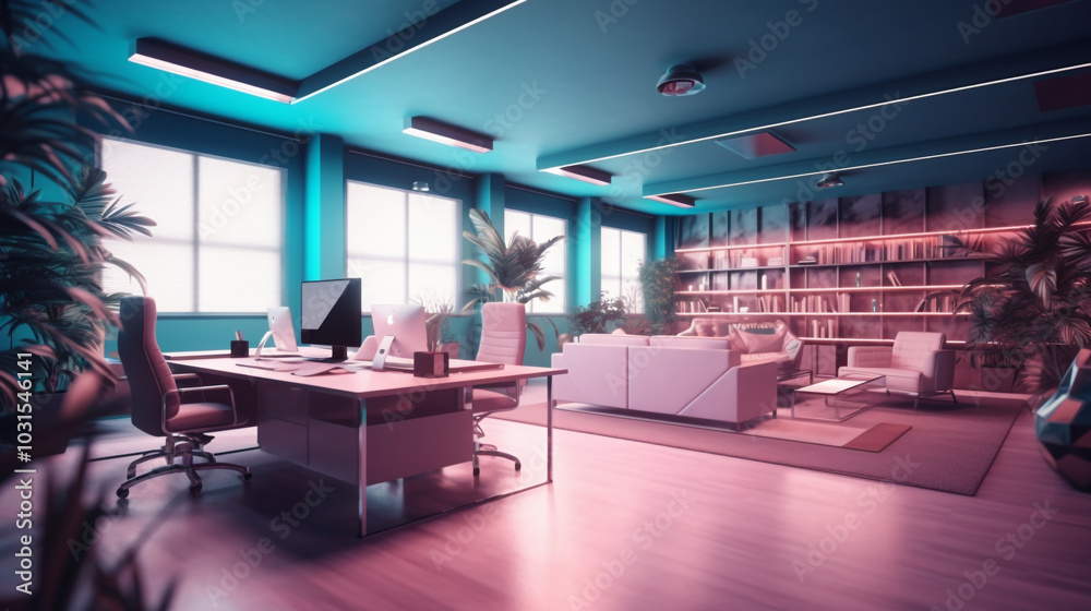 Modern office spaces are open and organized, with rows of desks, computers, and ergonomic chairs. Privacy screens separate each workspace. Modern office spaces are open and organized, with rows of desks, computers, and ergonomic chairs. Privacy screens separate each workspace.