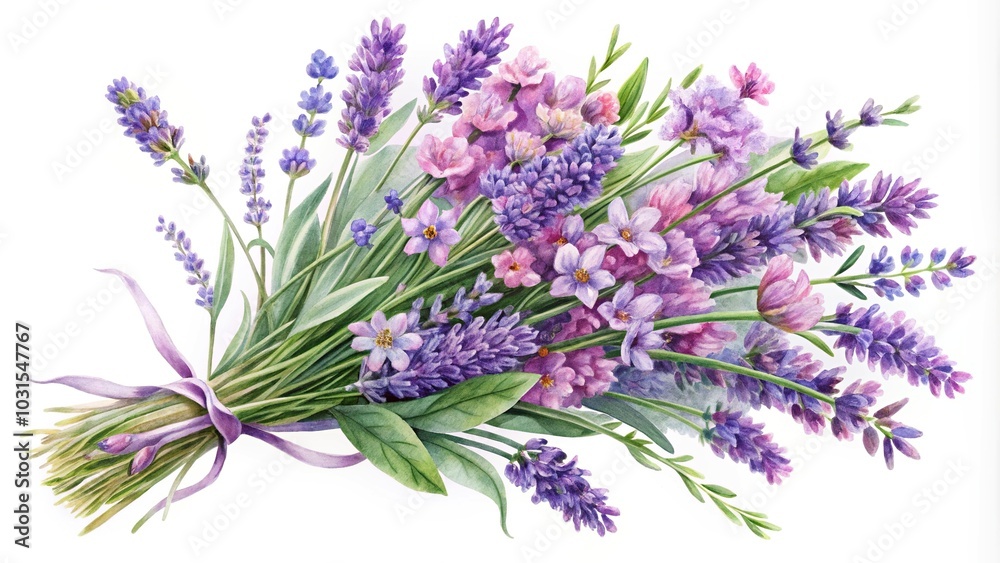 Obraz premium Watercolor bouquet of lavender flowers