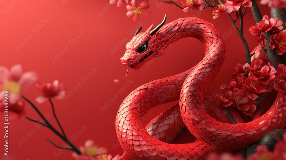 Fototapeta premium Happy Chinese New Year 2025,Year of the snake zodiac sign,Snake illustration and design,Asian elements gold paper cut style,Lunar new year concept,New Year card 2025.