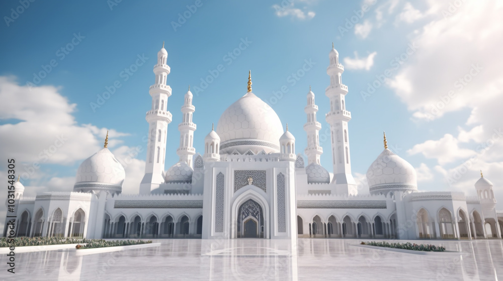 Obraz premium 3D rendering of a dome structure in a mosque design An architectural masterpiece: the Taj Mahal.