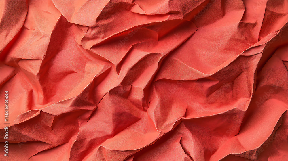 Crumpled pastel red paper texture with visible creases, ideal for backgrounds, design projects, and artistic elements Crumpled pastel red paper texture with visible creases, ideal for backgrounds, design projects, and artistic elements