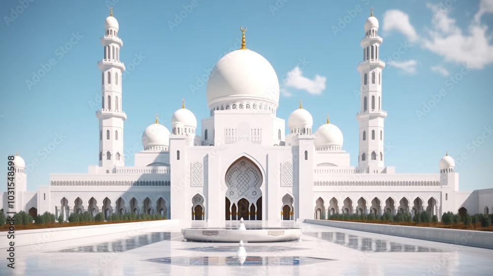 Obraz premium Sheikh Zayed Mosque in Middle East United Arab Emirates with ref Grand Mosque in Abu Dhabi, UAE a white building with domes and a tower