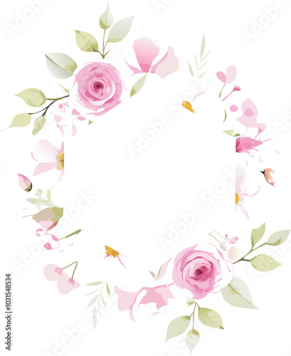Delicate Pink Floral Wreath Watercolor Illustration