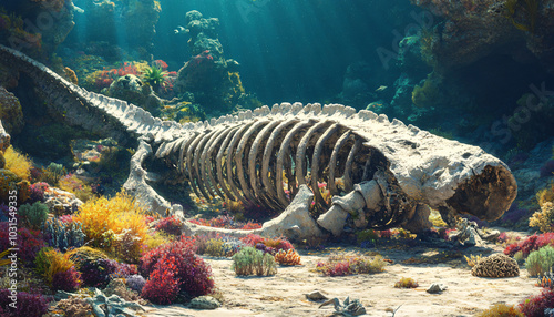 A massive dry seabed covered with the fossilized remains of giant, prehistoric marine creatures and corals