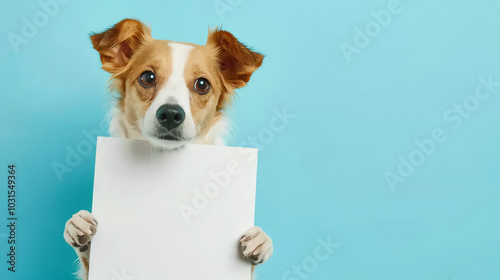 dog holding a blank sign, AI generated photo