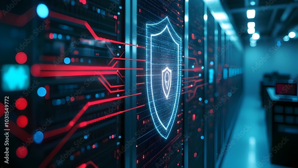 Cybersecurity and online web protection against treats and frauds digital shield on blue technology background Cybersecurity and online web protection against treats and frauds digital shield on blue technology background
