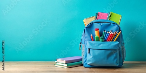 Playful Blue Backpack with School Supplies on Pastel Background - Creativity and Organization