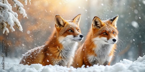 Playful Foxes in Snowy Forest - Winter Wildlife Adventure