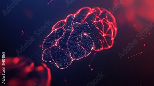 A futuristic representation of a brain with glowing lines and nodes, symbolizing intelligence and neural connections. photo