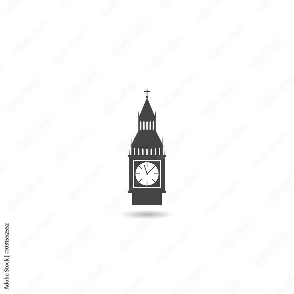 Big Ben Tower, London icon with shadow Big Ben Tower, London icon with shadow