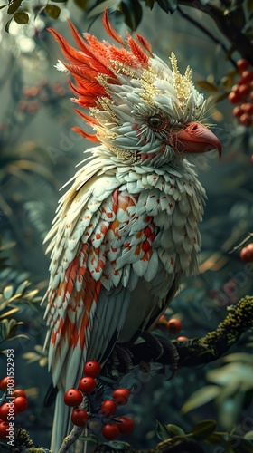 Wallpaper Mural A Fantasy Bird with Red and White Feathers Torontodigital.ca